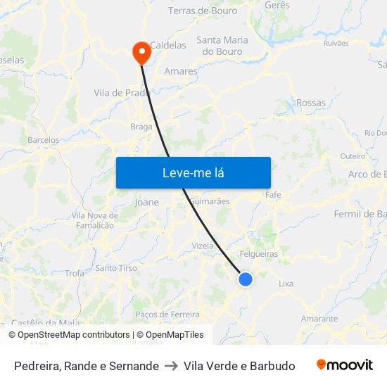 Pedreira, Rande e Sernande to Vila Verde e Barbudo map