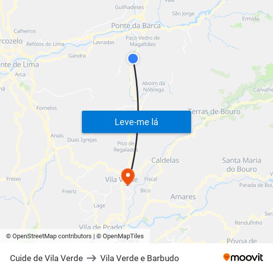 Cuide de Vila Verde to Vila Verde e Barbudo map