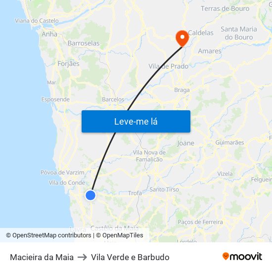 Macieira da Maia to Vila Verde e Barbudo map