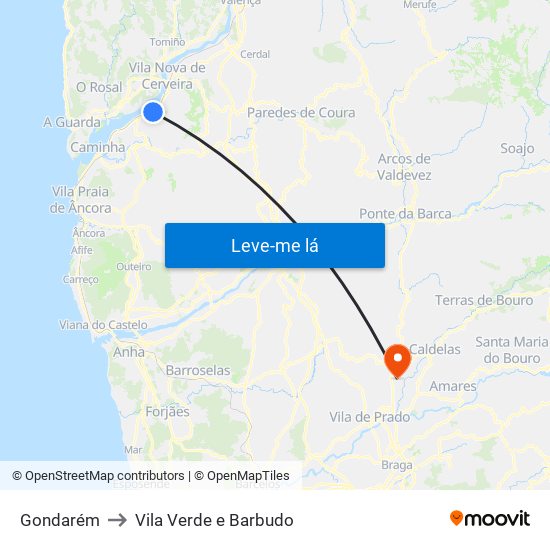 Gondarém to Vila Verde e Barbudo map