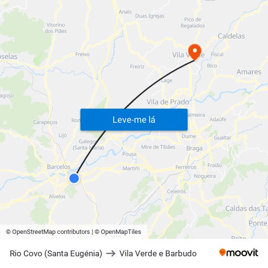 Rio Covo (Santa Eugénia) to Vila Verde e Barbudo map