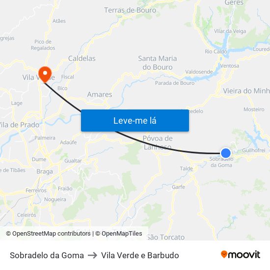 Sobradelo da Goma to Vila Verde e Barbudo map