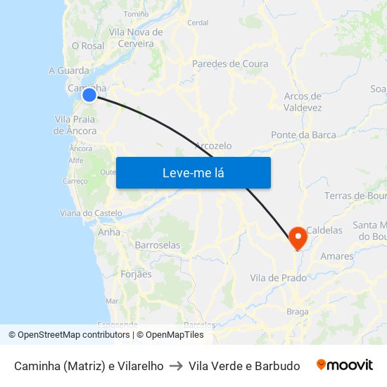 Caminha (Matriz) e Vilarelho to Vila Verde e Barbudo map