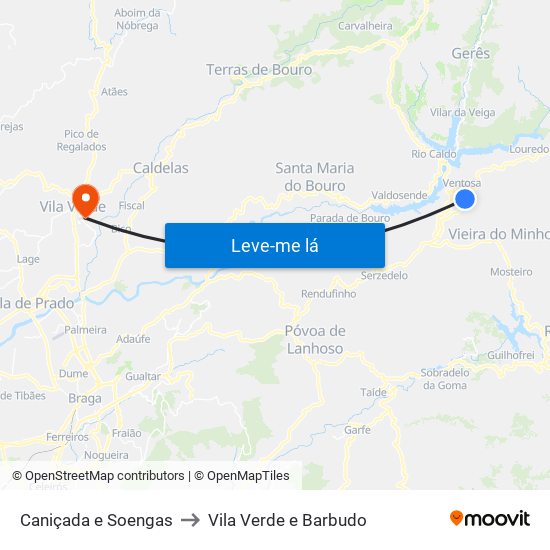 Caniçada e Soengas to Vila Verde e Barbudo map