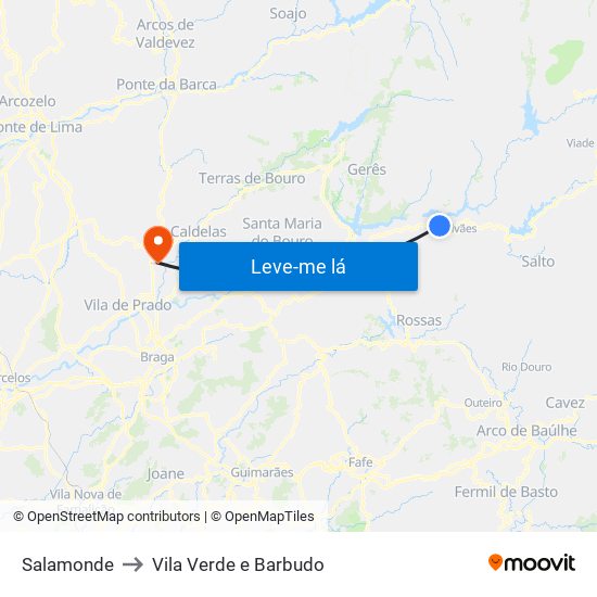 Salamonde to Vila Verde e Barbudo map