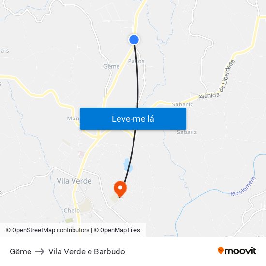 Gême to Vila Verde e Barbudo map