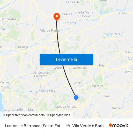 Lustosa e Barrosas (Santo Estêvão) to Vila Verde e Barbudo map