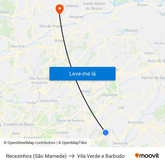 Recezinhos (São Mamede) to Vila Verde e Barbudo map