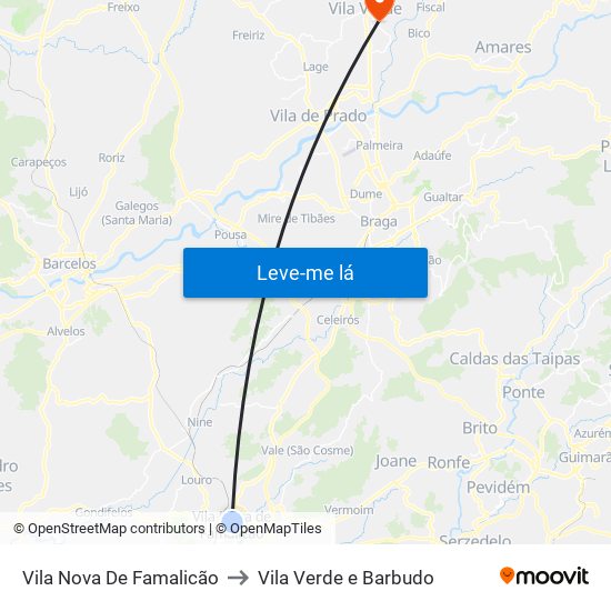 Vila Nova De Famalicão to Vila Verde e Barbudo map