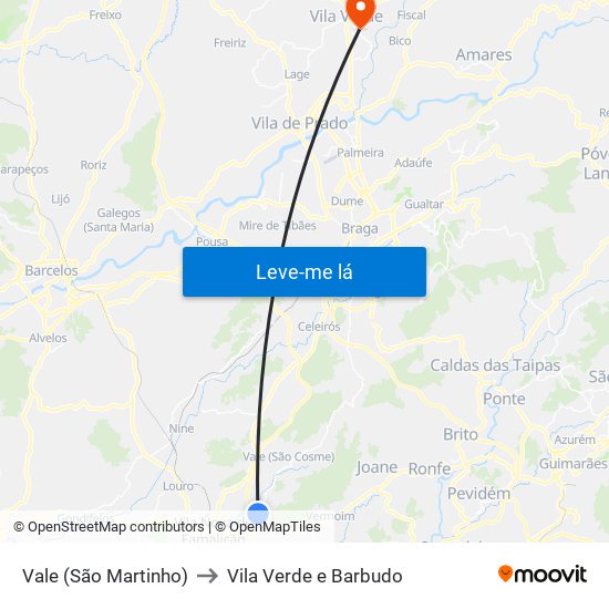 Vale (São Martinho) to Vila Verde e Barbudo map