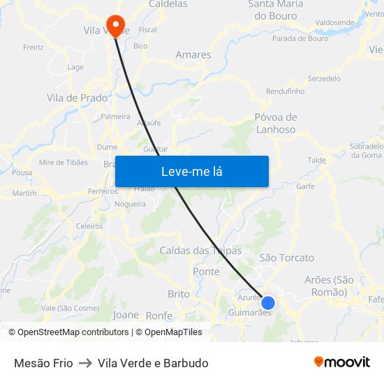Mesão Frio to Vila Verde e Barbudo map