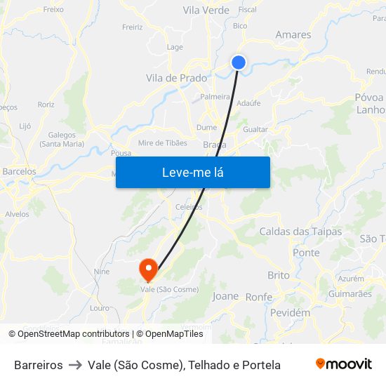 Barreiros to Vale (São Cosme), Telhado e Portela map