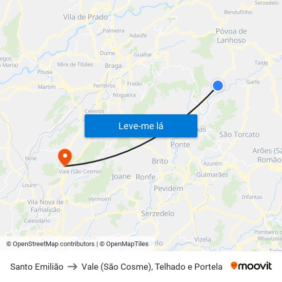 Santo Emilião to Vale (São Cosme), Telhado e Portela map