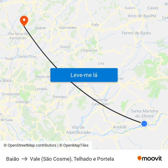 Baião to Vale (São Cosme), Telhado e Portela map