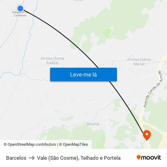 Barcelos to Vale (São Cosme), Telhado e Portela map