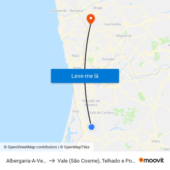 Albergaria-A-Velha to Vale (São Cosme), Telhado e Portela map