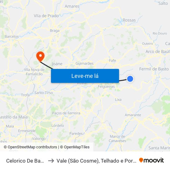 Celorico De Basto to Vale (São Cosme), Telhado e Portela map