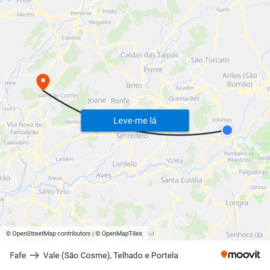 Fafe to Vale (São Cosme), Telhado e Portela map