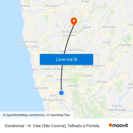 Gondomar to Vale (São Cosme), Telhado e Portela map