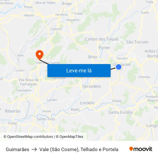 Guimarães to Vale (São Cosme), Telhado e Portela map