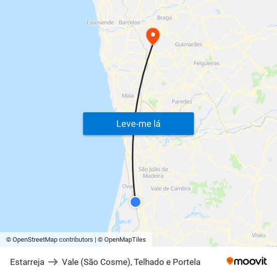 Estarreja to Vale (São Cosme), Telhado e Portela map