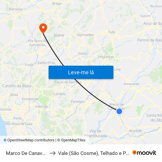 Marco De Canaveses to Vale (São Cosme), Telhado e Portela map