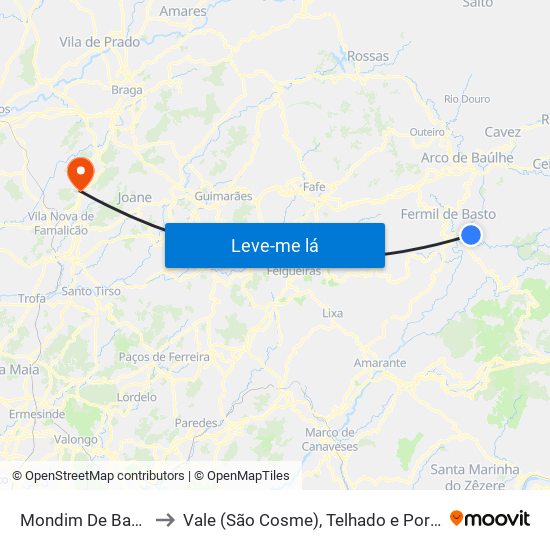 Mondim De Basto to Vale (São Cosme), Telhado e Portela map