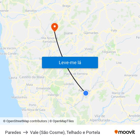 Paredes to Vale (São Cosme), Telhado e Portela map