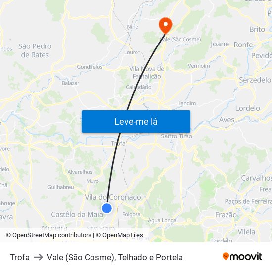 Trofa to Vale (São Cosme), Telhado e Portela map