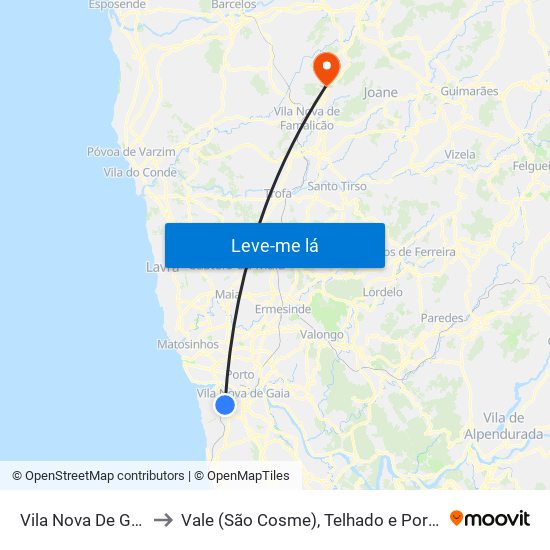 Vila Nova De Gaia to Vale (São Cosme), Telhado e Portela map