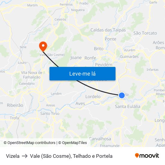 Vizela to Vale (São Cosme), Telhado e Portela map