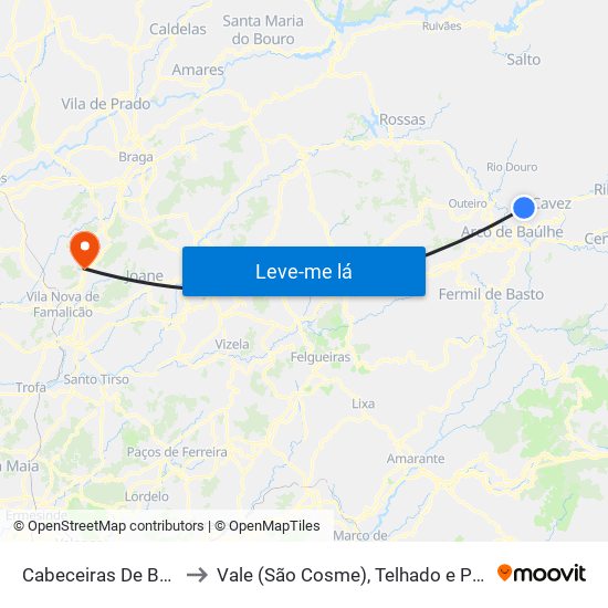 Cabeceiras De Basto to Vale (São Cosme), Telhado e Portela map