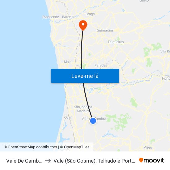 Vale De Cambra to Vale (São Cosme), Telhado e Portela map