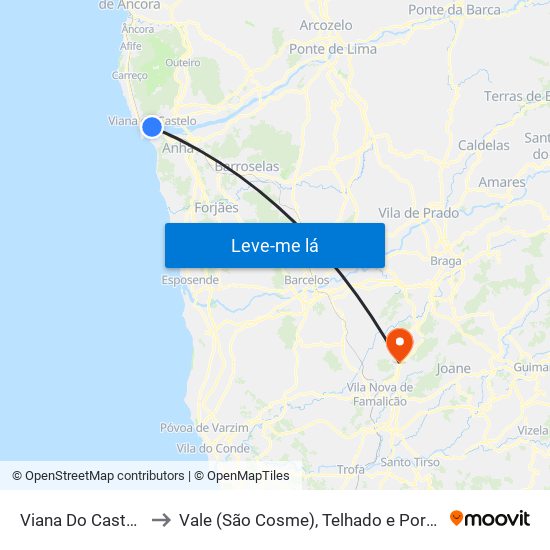 Viana Do Castelo to Vale (São Cosme), Telhado e Portela map