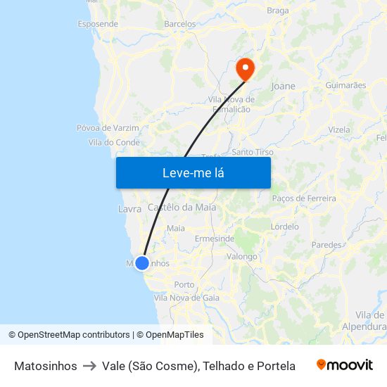 Matosinhos to Vale (São Cosme), Telhado e Portela map