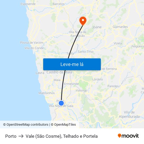 Porto to Vale (São Cosme), Telhado e Portela map