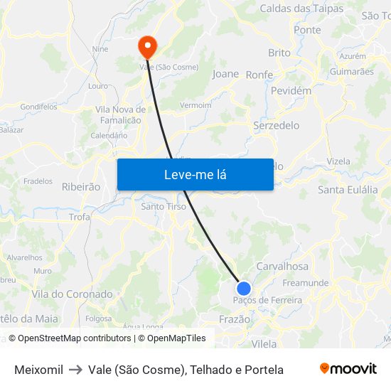 Meixomil to Vale (São Cosme), Telhado e Portela map