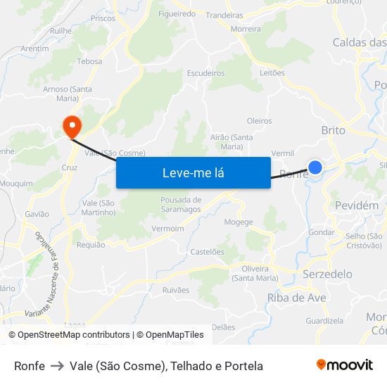 Ronfe to Vale (São Cosme), Telhado e Portela map