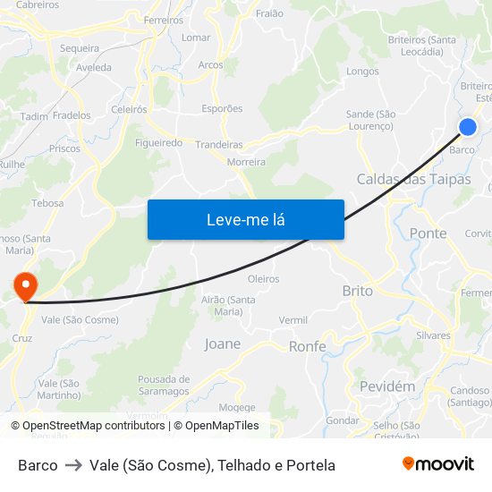 Barco to Vale (São Cosme), Telhado e Portela map