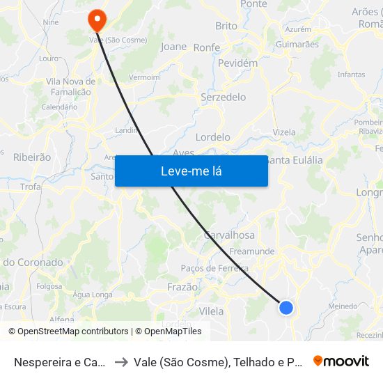 Nespereira e Casais to Vale (São Cosme), Telhado e Portela map