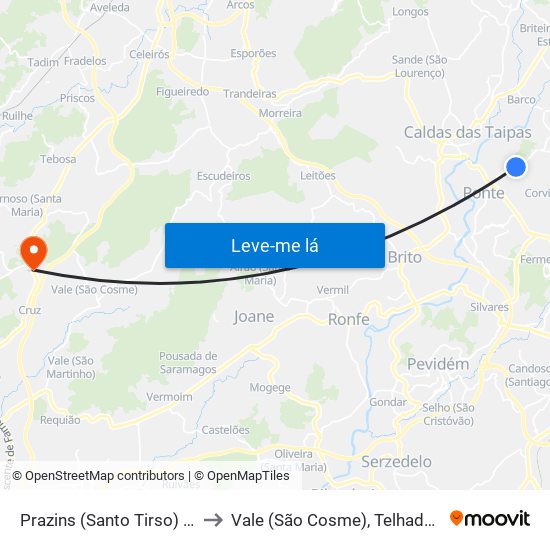 Prazins (Santo Tirso) e Corvite to Vale (São Cosme), Telhado e Portela map