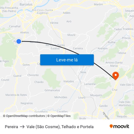 Pereira to Vale (São Cosme), Telhado e Portela map