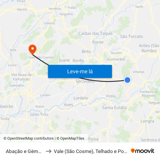 Abação e Gémeos to Vale (São Cosme), Telhado e Portela map