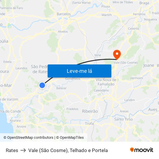 Rates to Vale (São Cosme), Telhado e Portela map