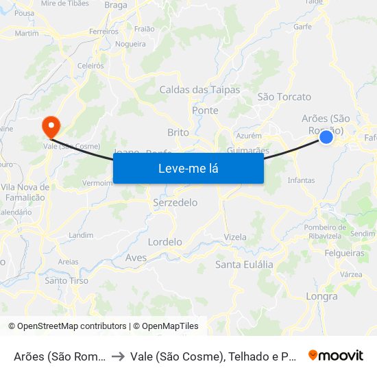 Arões (São Romão) to Vale (São Cosme), Telhado e Portela map