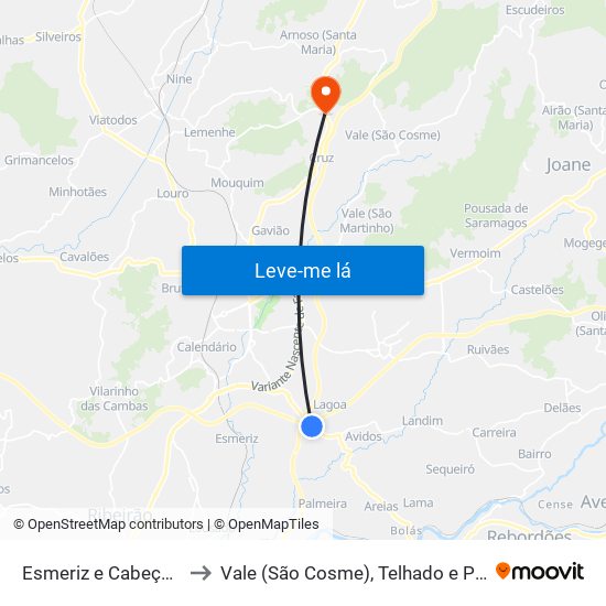 Esmeriz e Cabeçudos to Vale (São Cosme), Telhado e Portela map