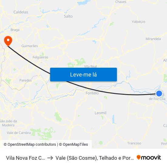 Vila Nova Foz Coa to Vale (São Cosme), Telhado e Portela map