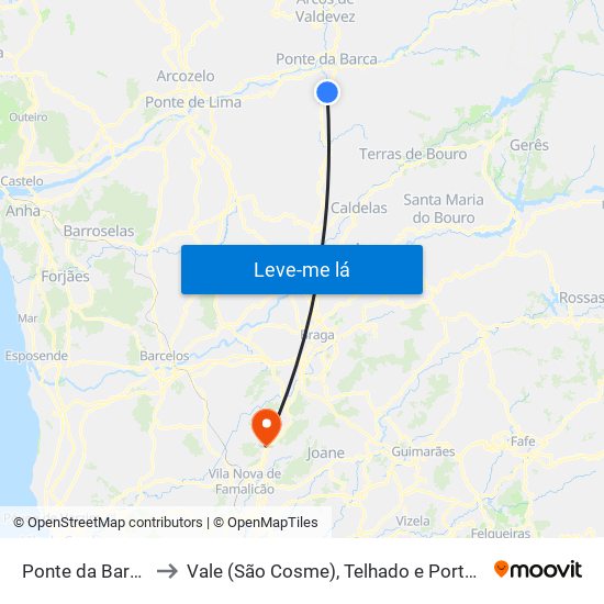 Ponte da Barca to Vale (São Cosme), Telhado e Portela map