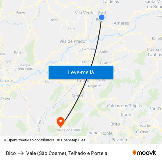 Bico to Vale (São Cosme), Telhado e Portela map