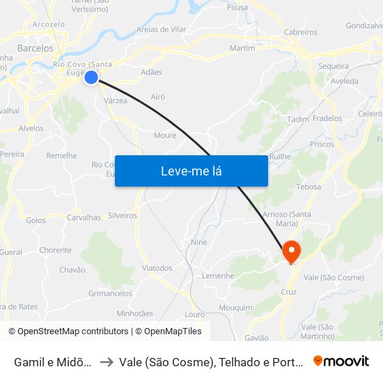 Gamil e Midões to Vale (São Cosme), Telhado e Portela map